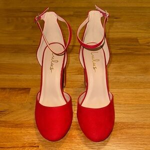 Lulu's Vibrant Red Ankle Strap Heels